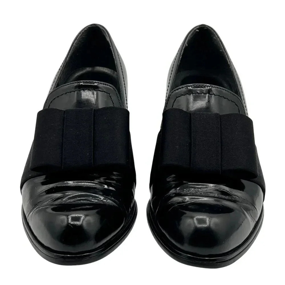 Stuart Weitzman Atabow Womens 5M Black Block Heel Loafers Bow Prairie Shoes - Picture 6 of 16